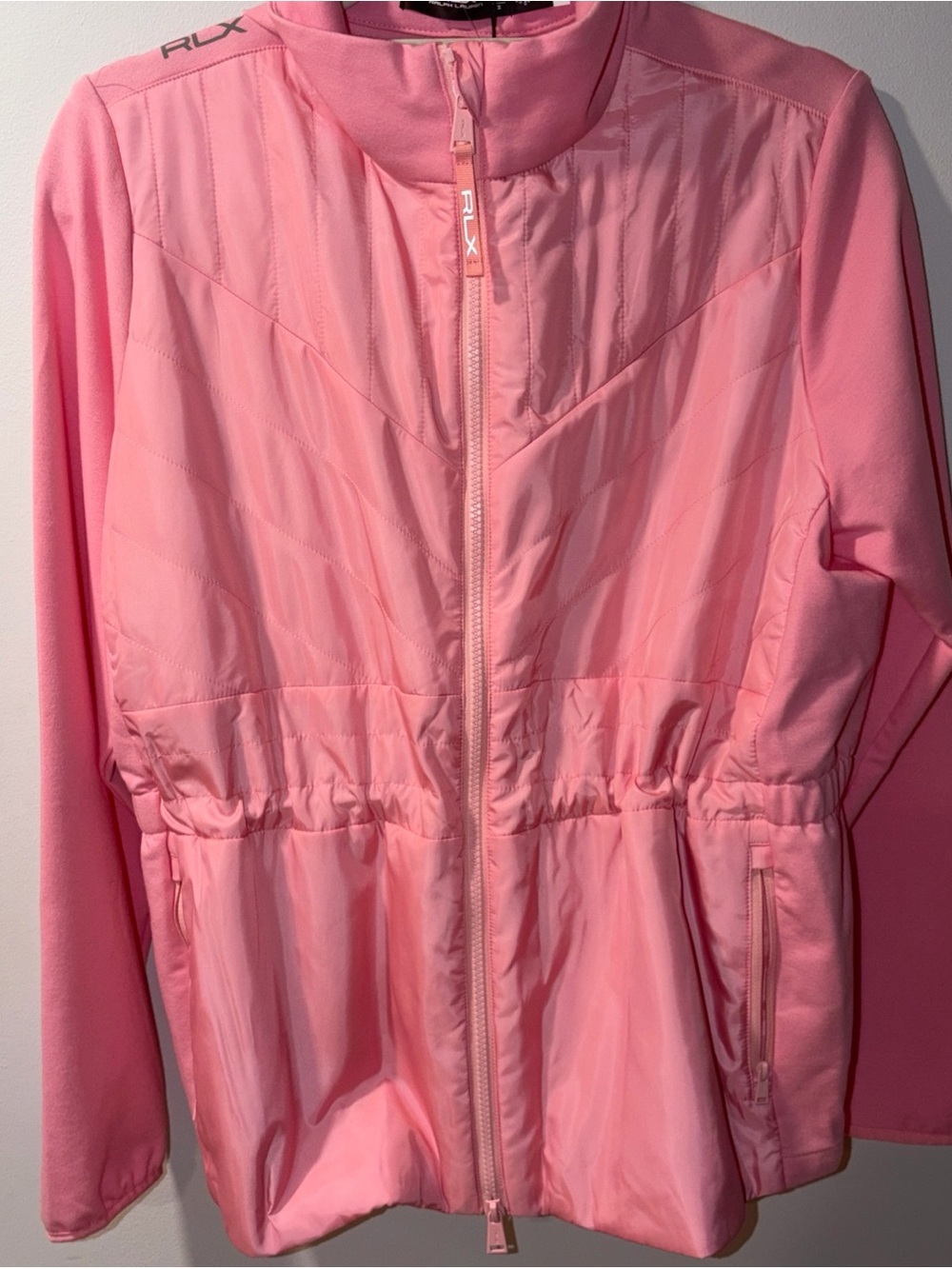 RLX Ralph Lauren Women Golf Quilted Front Hybrid Full Zip Pink Jacket Sz M NWT